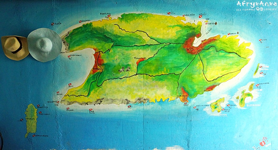 Mapa wyspy Vis.