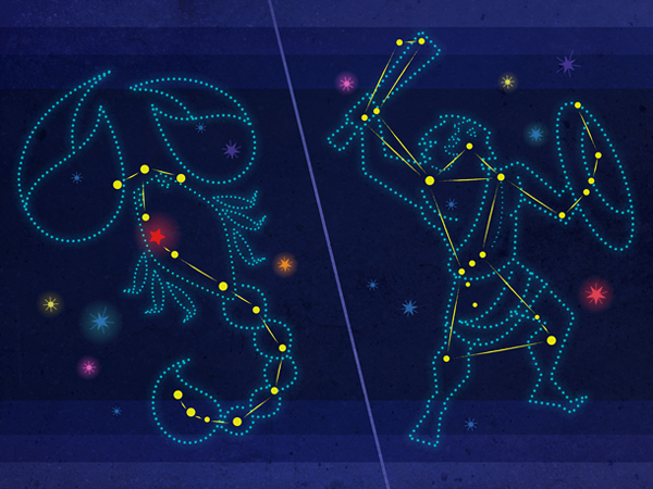 Skorpion i Orion - schemat uproszczony gwiazd.